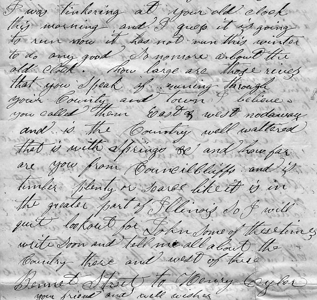 1854 letter from Bennett Strait to Henry Oyler part 3